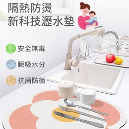 【上田屋】小花防霉抗菌好清洗廚房瀝水墊(隔熱/防燙/防滑/快乾) 45X45*2大-藍色